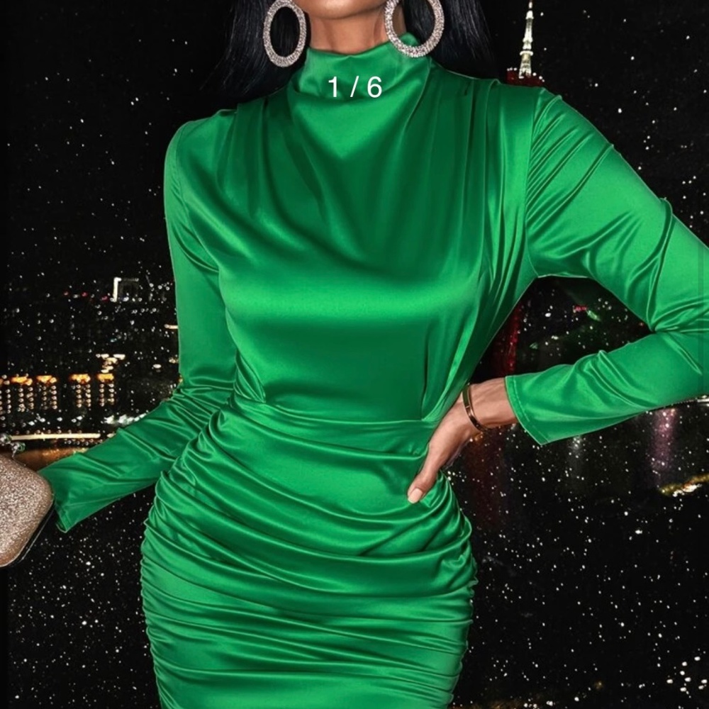 Money Green Satin long sleeve dress